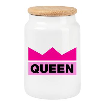 Queen mit Krone / 3 Farben - Keksdose mit Holzdeckel - Weiß - Vorne