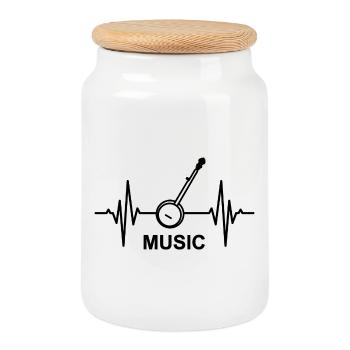 Musik EKG Herzlinie - Keksdose mit Holzdeckel - Weiß - Vorne