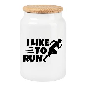 I like to run - Cookie Jar with Wooden Lid - white - Front