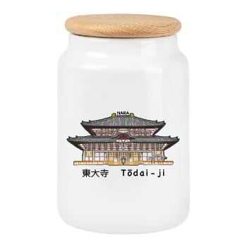 Nara Todai-ji, World Heritage, Temple in Japan Drawing - Cookie Jar with Wooden Lid - white - Front