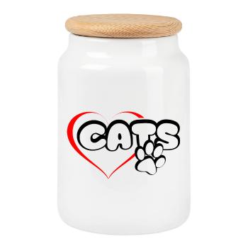 Les chats adorent le chat Chat Chat gueule de bois - Boîte à biscuits avec couvercle en bois - blanc - Devant