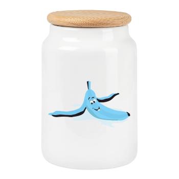 Eye slipped banana - Cookie Jar with Wooden Lid - white - Front