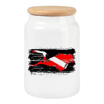 Diagonal Crimson Splash on Black - Cookie Jar with Wooden Lid - white - Front
