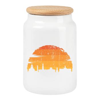Sonnenuntergang Skyline Silhouette - Keksdose mit Holzdeckel - Weiß - Vorne