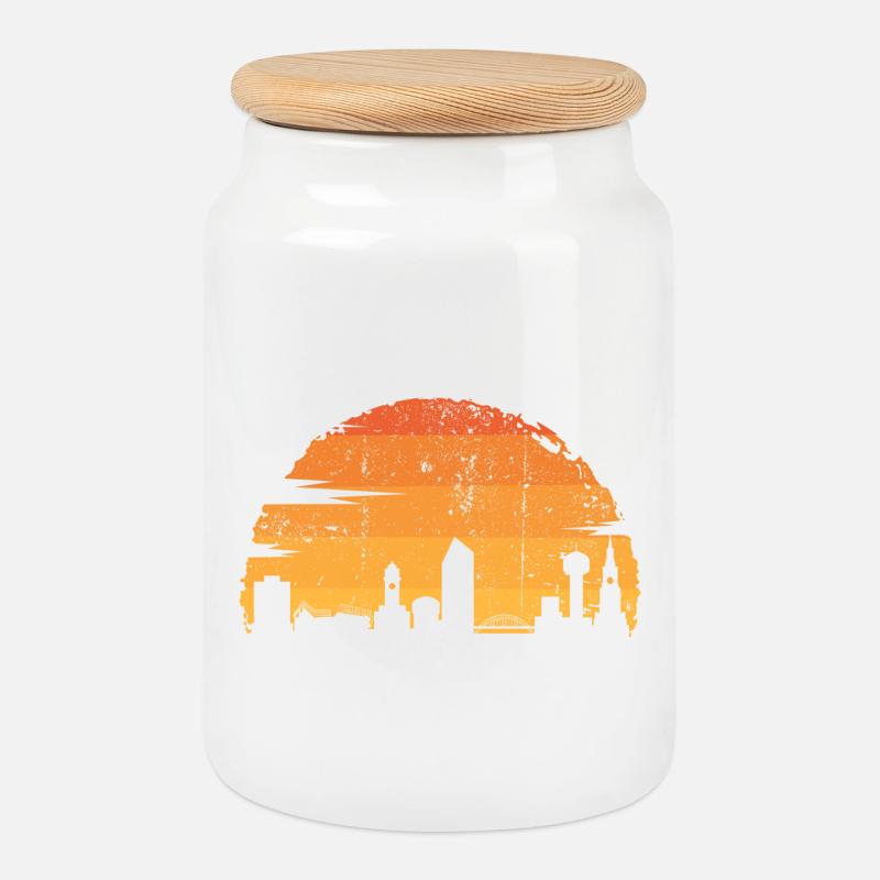 Urban Sunset Silhouette - Cookie Jar with Wooden Lid - white