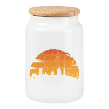 Silhouette de la ville du coucher de soleil - Boîte à biscuits avec couvercle en bois - blanc - Devant