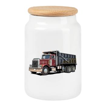 Camion à benne basculante, camion - Boîte à biscuits avec couvercle en bois - blanc - Devant
