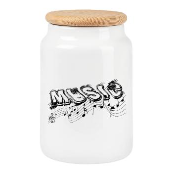 MUSIC Typo with notes - Cookie Jar with Wooden Lid - white - Front