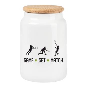 Tennis - Spiel Set Match - Keksdose mit Holzdeckel - Weiß - Vorne