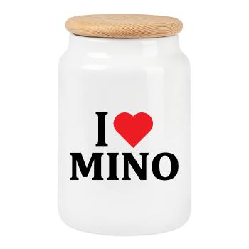 Tee shirt J'aime Mino idée cadeau t-shirt - Boîte à biscuits avec couvercle en bois - blanc - Devant