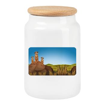 Famille de suricates | Personnalisable - Boîte à biscuits avec couvercle en bois - blanc - Devant
