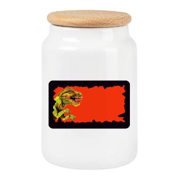 T-Rex Dinosaur | customizable - Cookie Jar with Wooden Lid - white - Front