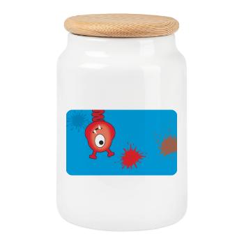 Red Monster & Splashes of Color - Blue - Cookie Jar with Wooden Lid - white - Front