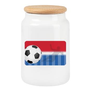 Football - rouge bleu - joueur de football - Boîte à biscuits avec couvercle en bois - blanc - Devant