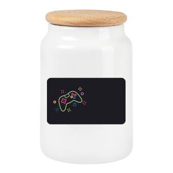 Manette de jeu colorée sur fond noir - Boîte à biscuits avec couvercle en bois - blanc - Devant