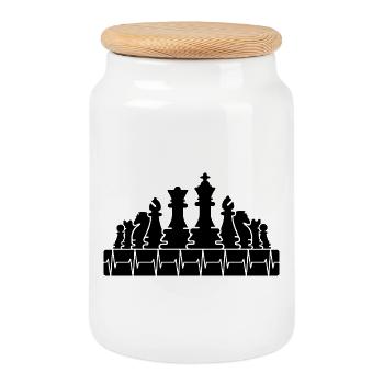 Herzschlag Schachbrett Schachfiguren Symbol icon - Keksdose mit Holzdeckel - Weiß - Vorne