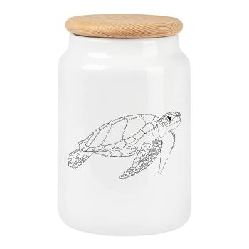 Tortue marine - Boîte à biscuits avec couvercle en bois - blanc - Devant