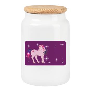 Licorne fantaisie avec étoile - Violet - Boîte à biscuits avec couvercle en bois - blanc - Devant