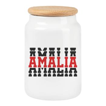 Amalia t-shirt t-shirt gift idea stacked text - Cookie Jar with Wooden Lid - white - Front