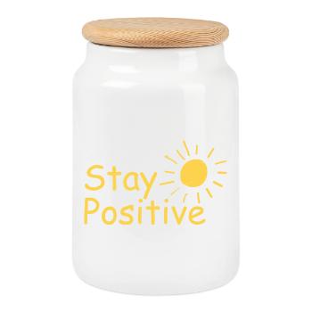 Bright Sun - Restez positif - Boîte à biscuits avec couvercle en bois - blanc - Devant