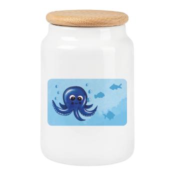 Funny octopus and fish with bubbles - Cookie Jar with Wooden Lid - white - Front