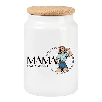 Mama Family Manager – Mom Power Design - Keksdose mit Holzdeckel - Weiß - Vorne