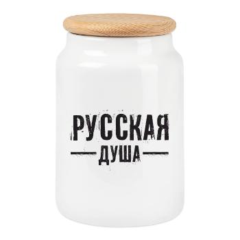Russische Seele! Spruch auf Russisch für Russland - Keksdose mit Holzdeckel - Weiß - Vorne