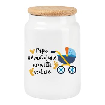 Papa rêvait d une nouvelle voiture - Boîte à biscuits avec couvercle en bois - blanc - Devant