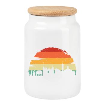 Sonnenuntergang Skyline Silhouette - Keksdose mit Holzdeckel - Weiß - Vorne