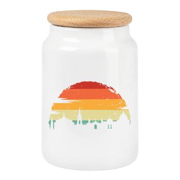 Silhouette d’horizon du coucher de soleil - Boîte à biscuits avec couvercle en bois - blanc - Devant