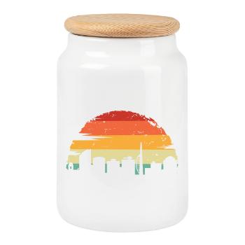 Sunset Skyline Retro Gradient - Cookie Jar with Wooden Lid - white - Front