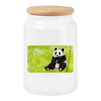 Cute panda bear with bamboo in bamboo forest - Cookie Jar with Wooden Lid - white - Front