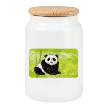 Big Papa Panda Bear in Bamboo Forest - Cookie Jar with Wooden Lid - white - Front