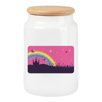 Château de conte de fées avec arc-en-ciel et étoiles - Boîte à biscuits avec couvercle en bois - blanc - Devant