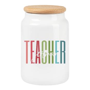 German Teacher School Gift - Cookie Jar with Wooden Lid - white - Front