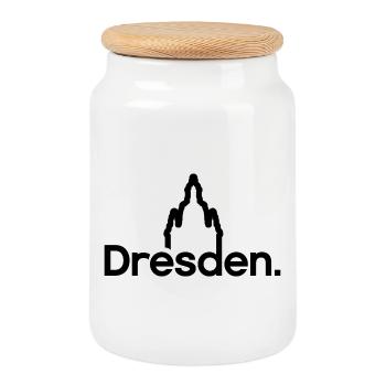 Dresden Frauenkirche Typographie Logo Lignes icône - Boîte à biscuits avec couvercle en bois - blanc - Devant
