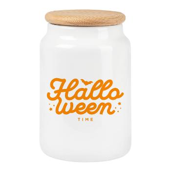 Conception de typographie de couronne d’Halloween - Boîte à biscuits avec couvercle en bois - blanc - Devant