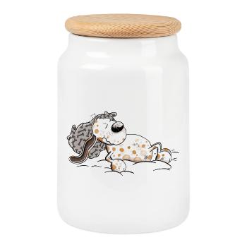 Sleeping Dog Tired Dream - Cookie Jar with Wooden Lid - white - Front