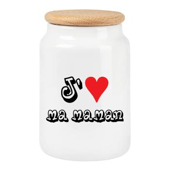J'aime ma maman - Boîte à biscuits avec couvercle en bois - blanc - Devant