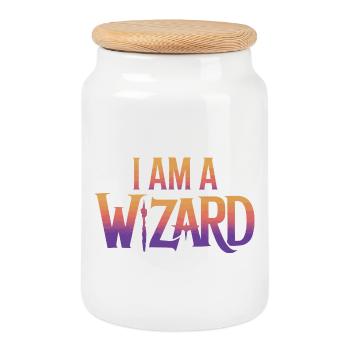 I Am a Wizard Text Design - Cookie Jar with Wooden Lid - white - Front