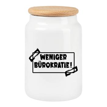 WENIGER BÜROKRATIE - Keksdose mit Holzdeckel - Weiß - Vorne