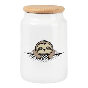 Sloth in pocket comic cartoon funny icon - Cookie Jar with Wooden Lid - white - Front