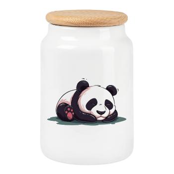 Dessin animé mignon d’un panda endormi - Design adorable - Boîte à biscuits avec couvercle en bois - blanc - Devant