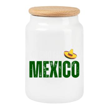Made in Mexico, Mexican pride - Cookie Jar with Wooden Lid - white - Front