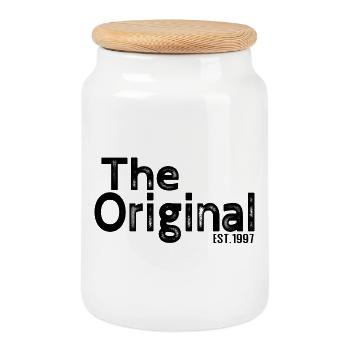 The Original Est. 1997 – Lustiges Eltern Design - Keksdose mit Holzdeckel - Weiß - Vorne