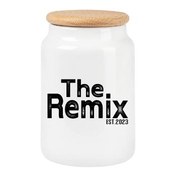 Der Remix Est. 2023 – Lustiges Kinder Design - Keksdose mit Holzdeckel - Weiß - Vorne