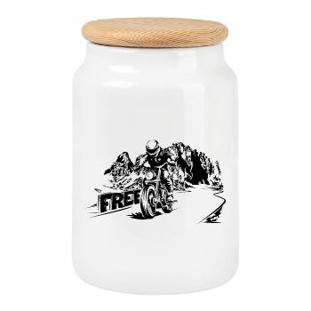 Motorrad frei Berge Dolomiten Biker Symbol Logo - Keksdose mit Holzdeckel - Weiß - Vorne