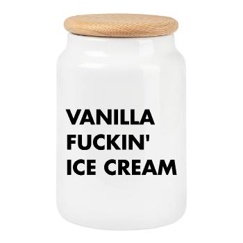 Vanilla cream - black lettering - Cookie Jar with Wooden Lid - white - Front