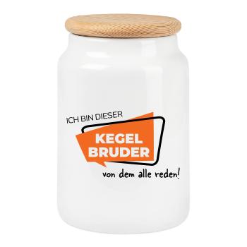 Ich bin dieser Kegelbruder von dem alle reden - Keksdose mit Holzdeckel - Weiß - Vorne