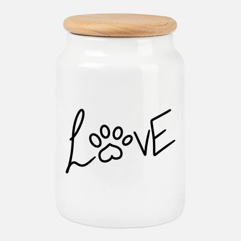 Love - Cookie Jar with Wooden Lid - white
